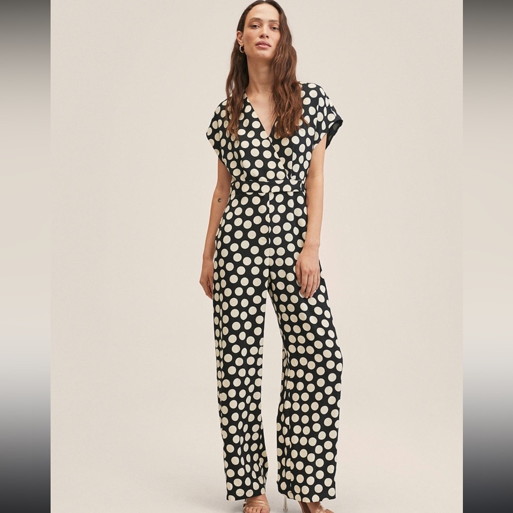 MANGO Polka Dot Print Wide Leg Sleeveless Jumpsuit